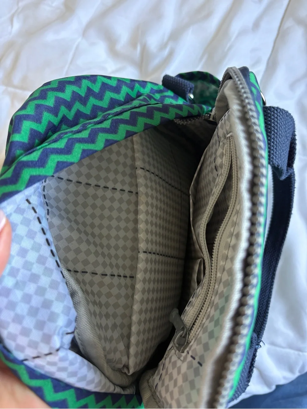 Kipling Green and Navy Chevron Mini Backpack